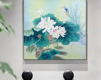 Chinese Gongbi lotus painting, original Lotus painting, hand-painted Chinese painting, Chinese meticulous lotus art, watercolor botanical