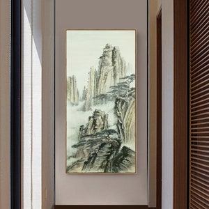 Hand-painted mount-Huangshan, ink wash mountains art, Huangshan pine tree artwork, Chinese landscape painting, Original  brush painting