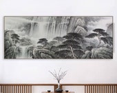 Original Chinese Shan-Shui Painting, Hand-painted landscape art, Original brush painting, Chinese wall décor, Feng Shui living room décor