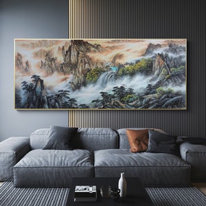 Extra-large hand-painted Chinese Landscape painting, ink wash Shan shui painting, Original Horizontal Asian watercolor landscape painting
