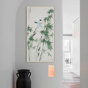 Hand-Painted Bamboo brush artwork, Ink and brush bamboo painting, original Chinese bamboo art, vertical large size East Asian wall art