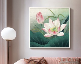 Original lotus painting, Hand painted lotus art, soft pink petals, clam green leaves, Chinese meticulous painting, Gongbi painting, unframed