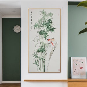 Hand-Painted Bamboo brush artwork, Ink and brush bamboo painting, original Chinese bamboo art, vertical large size East Asian wall art