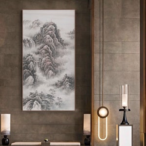 Taishan mountain ink brush painting, Chinese ink wash painting, original mount Tai painting, hand-painted, authentic Chinese painting