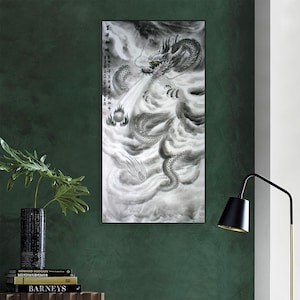 Black and white ink wash Chinese dragon, hand-painted, original real painting, legendary creature in Chinese mythology, Chinese culture gift