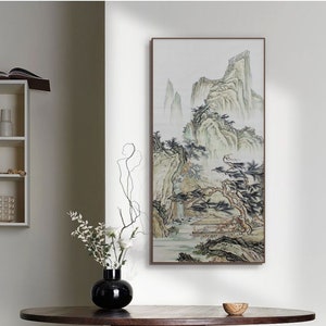Hand-painted Chinese traditional landscape painting, Original Chinese brush painting, color ink on Xuan paper, meticulous Shan shui painting