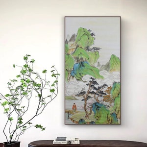 Green mountains, Huang Shanshou painting style inspired, Hand-painted Chinese traditional landscape painting, Original brush painting