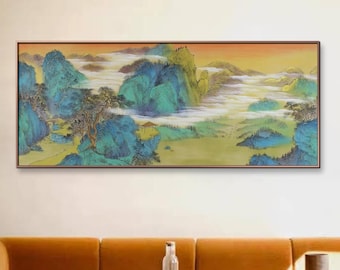 Emerald Peaks Chinese Landscape Painting | Color Ink on Xuan Paper