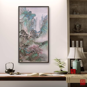 The mountain and pavilion where the immortals live, copy a famous painting of 王翚, Hand-painted, Original painting, blue-green Shan shui art