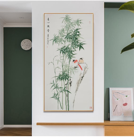 Hand-painted Bamboo Brush Artwork, Ink and Brush Bamboo Painting, Original  Chinese Bamboo Art, Vertical Large Size East Asian Wall Art - Etsy