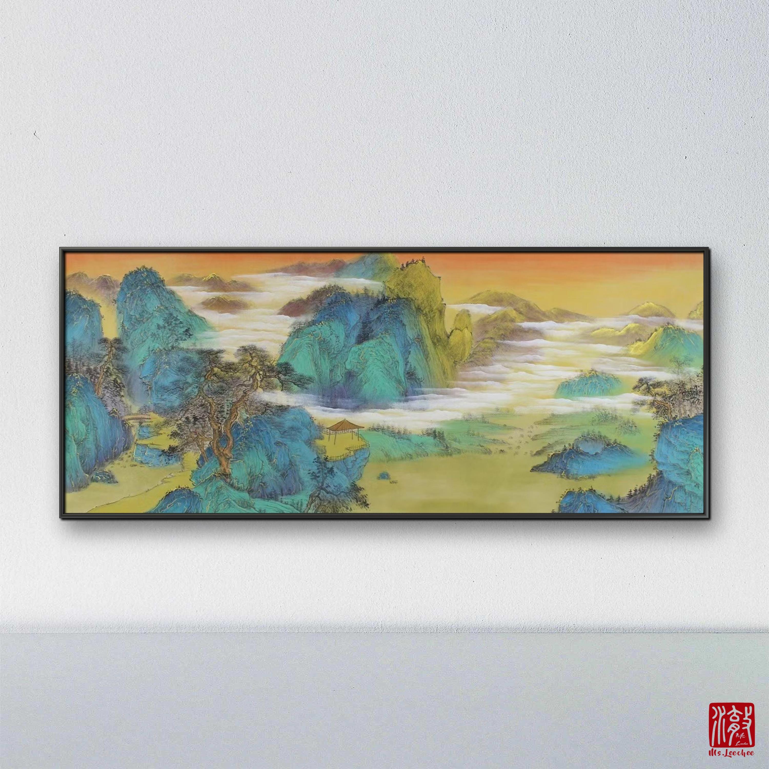 Emerald Peaks Chinese Landscape Painting | Color Ink on Xuan Paper