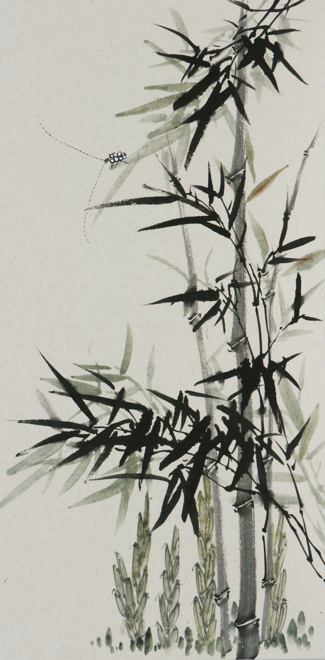 HandPainted bamboo brush painting set of 2 original sumi Etsy