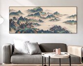 Authentic hand-painted Chinese Landscape painting, Original ink wash painting, Asian ink brush mountains art, East Asian Feng Shui painting