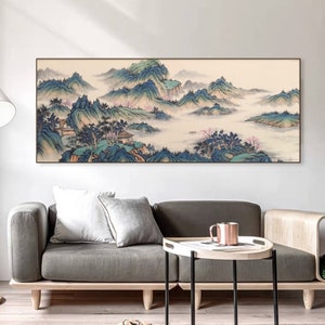 Authentic hand-painted Chinese Landscape painting, Original ink wash painting, Asian ink brush mountains art, East Asian Feng Shui painting