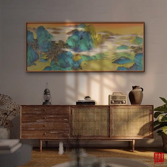 Emerald Peaks Chinese Landscape Painting | Color Ink on Xuan Paper