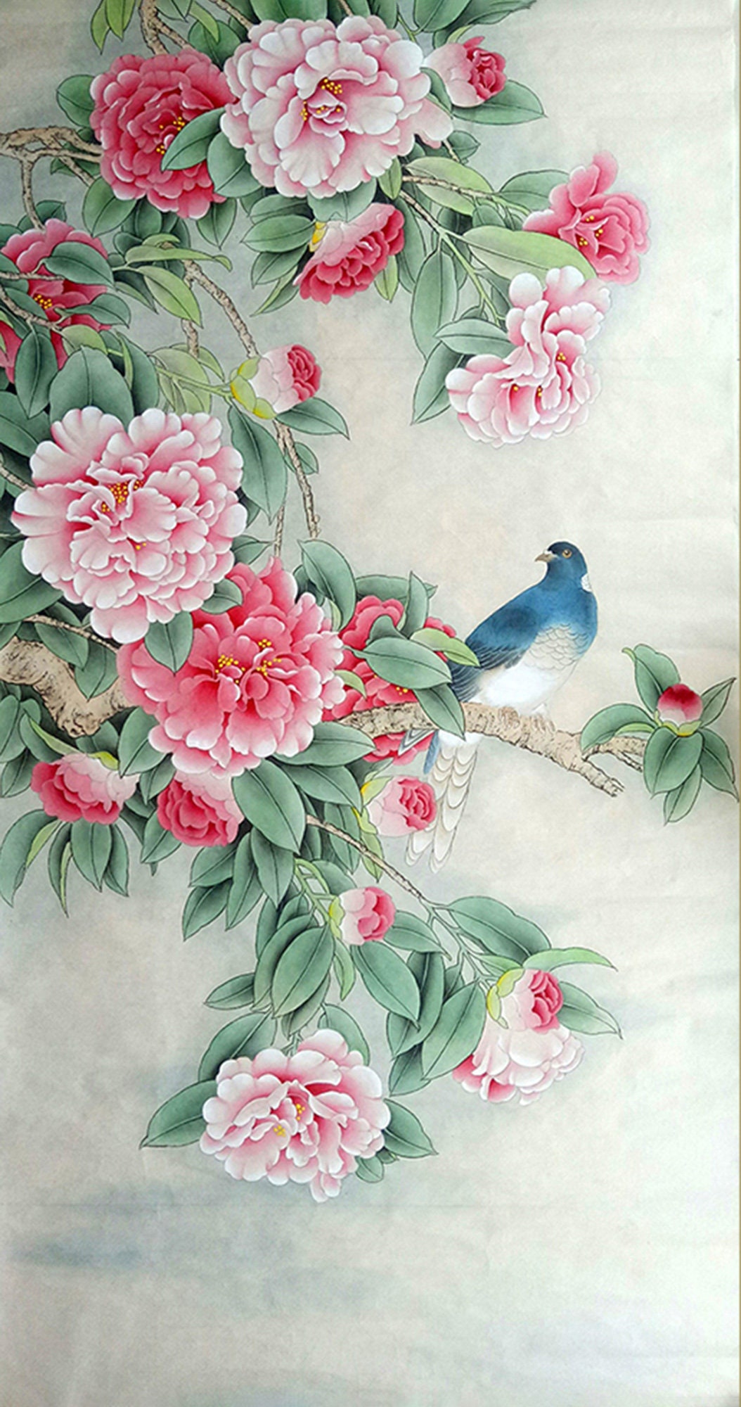 椿の花 細筆画、本格的な手描き工筆画、洗練された中国の花鳥画の