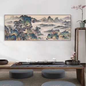 Large Hand-painted ink wash art, Authentic Chinese Shan-Shui Painting, Original landscape painting, East Asian brush painting 180x70 cm