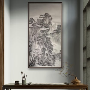 Hand-Painted Chinese Landscape Painting | Cloudy Peaks Pine Streams | Original Ink Wash Art on Xuan Paper | Authentic Mountain Waterfall Art