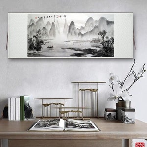 Original Chinese Shan shui painting, Minimal abstract ink wash painting, 100% hand-painted, shuimo painting, horizontal 19.7"x39.4" 49x99 cm Bild 4