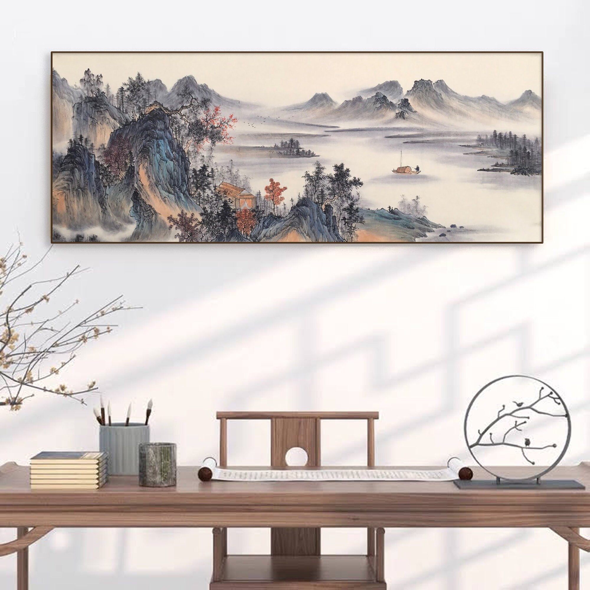 Antique Hand-painted Chinese Landscape Art, Original Ink Brush