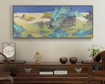 Emerald Ridges Chinese Landscape Painting | Hand-Painted Xuan Paper Art