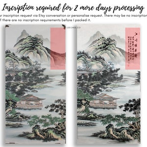 Ink wash koi fish painting, original Chinese brush painting, large horizontal hand-painted koi fish pond, Feng shui nine koi fish, 53x26 HK image 7