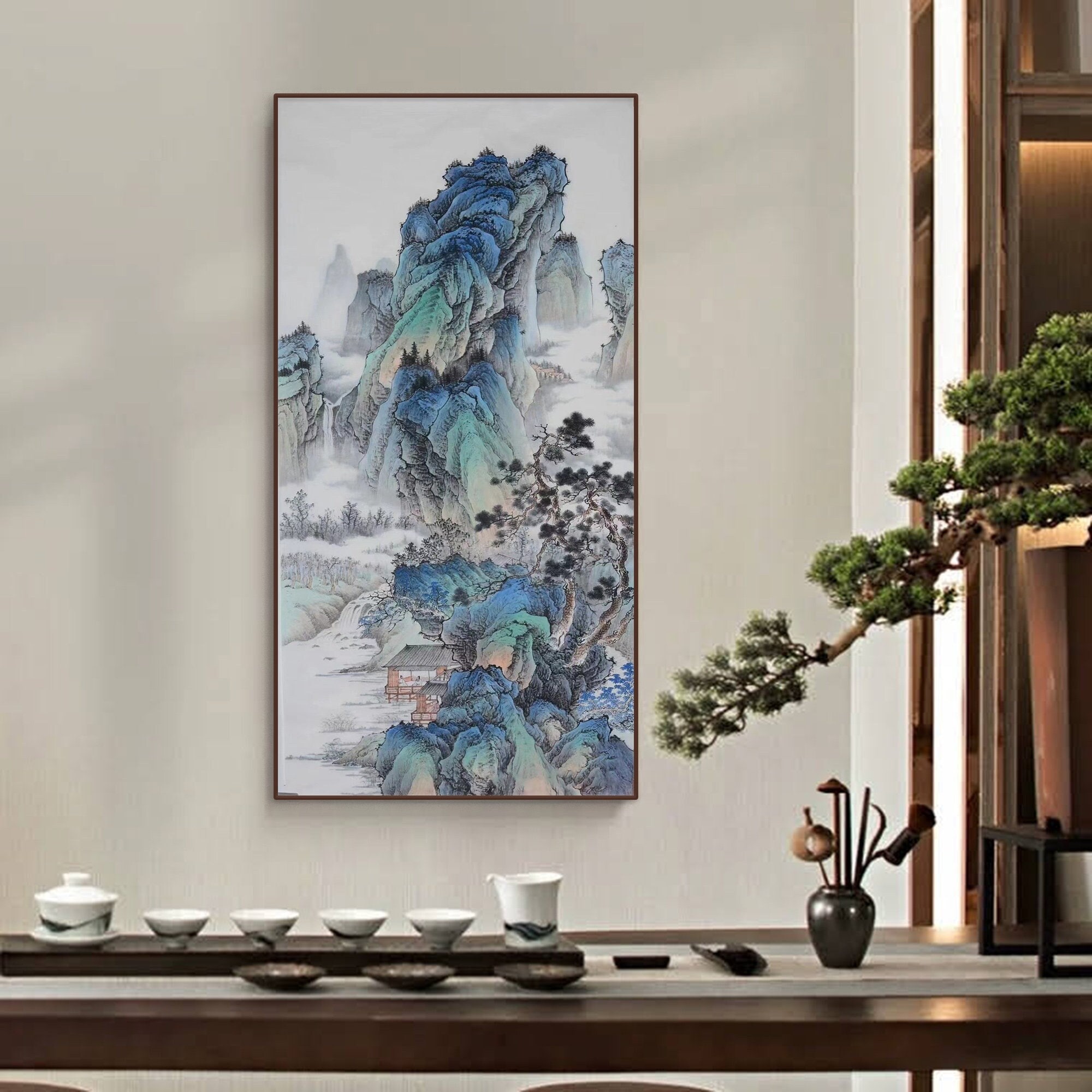 Chinese Ancient Misty Mountain Landscape Painting, Original