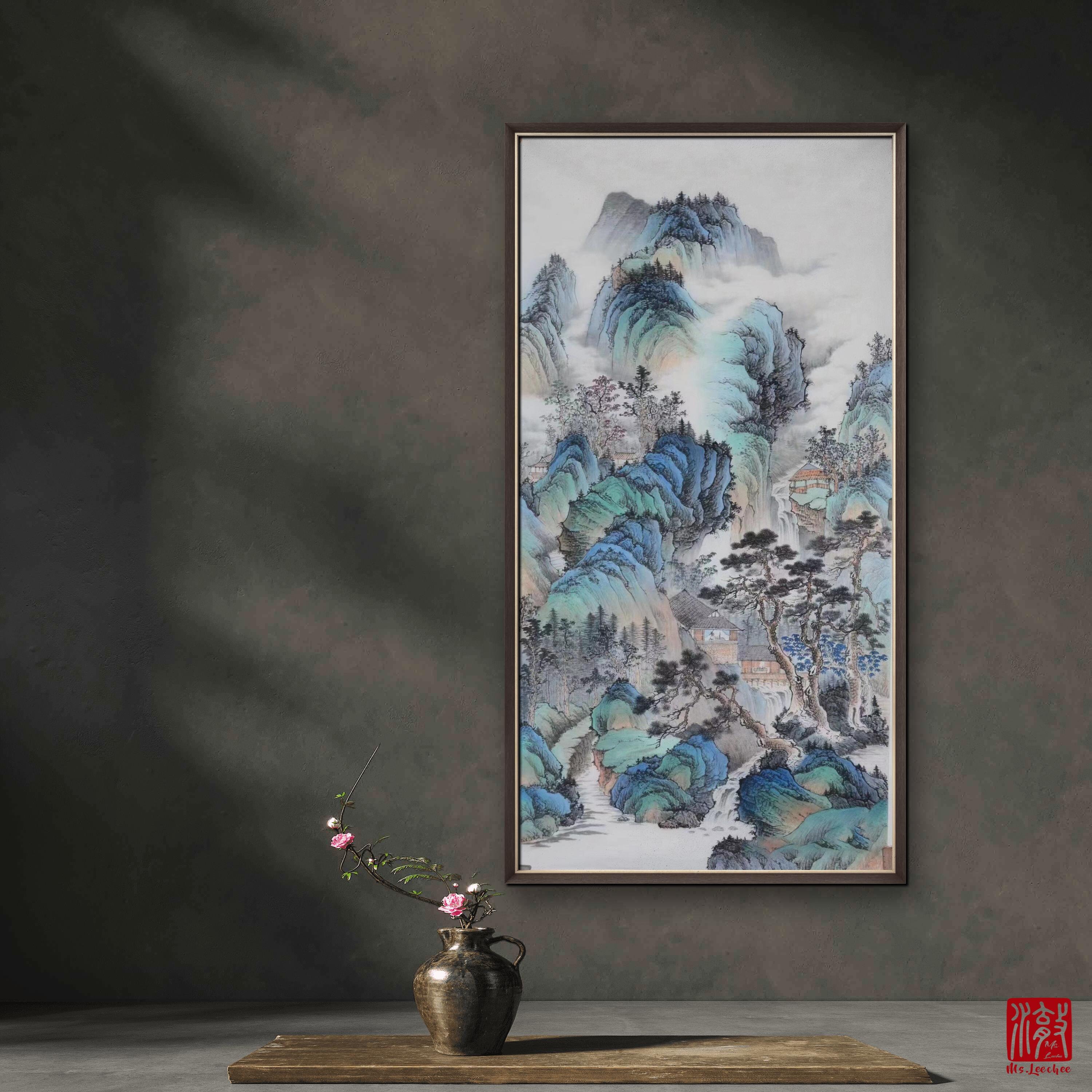 Chinese Misty Mountain Landscape Painting, Original Chinese Brush