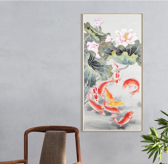 Broderie Chinoise En Soie - 9 Poissons Koï Et Fleurs De Lotus - Cadre Shadow Box - Neuf