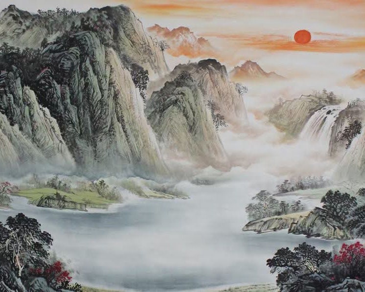 靠山風水畫 Support Mountains, Hand-painted Feng Shui