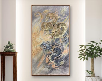 Chinese Dragon, legendary loong, Traditional Chinese meticulous painting, Authentic ink brush painting, original art piece, hand-painted
