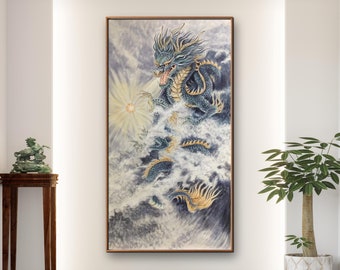 Chinese Dragon, legendary loong, Traditional Chinese meticulous painting, Authentic ink brush painting, original art piece, hand-painted