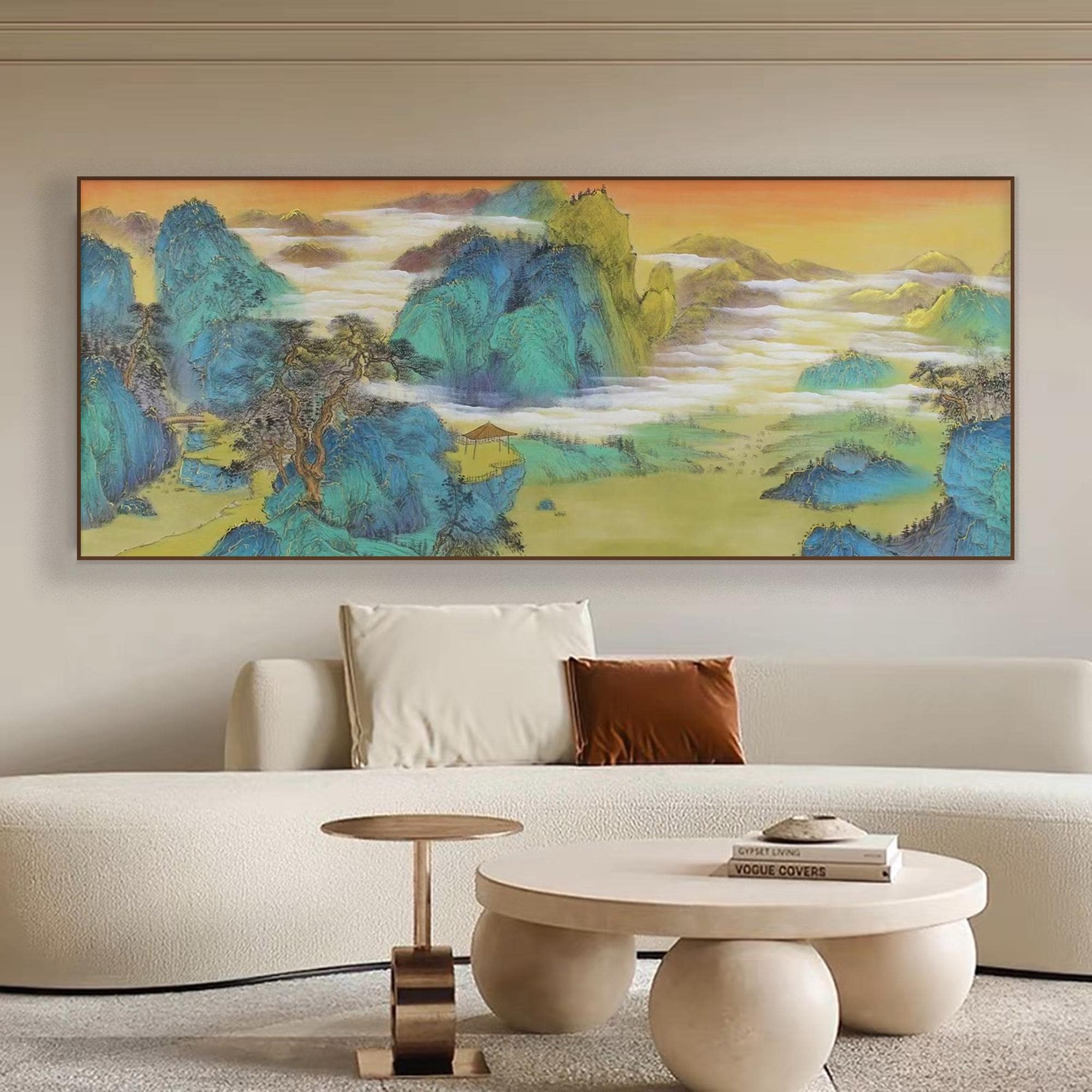 Emerald Peaks Chinese Landscape Painting | Color Ink on Xuan Paper