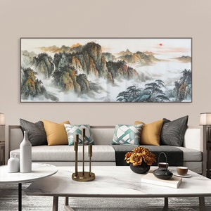 Hand-painted Tai Shan, clouds above mountain peaks, Original ink and wash mountain art, Mount Tai Landscape art,  unframed real painting