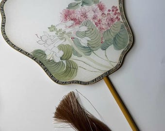 Hand Painted Silk Fan, Floral Chinese Art Fan, Elegant Shell Shaped Hand Fan, Oriental Home Decor, Wedding & Tea Ceremony Gift