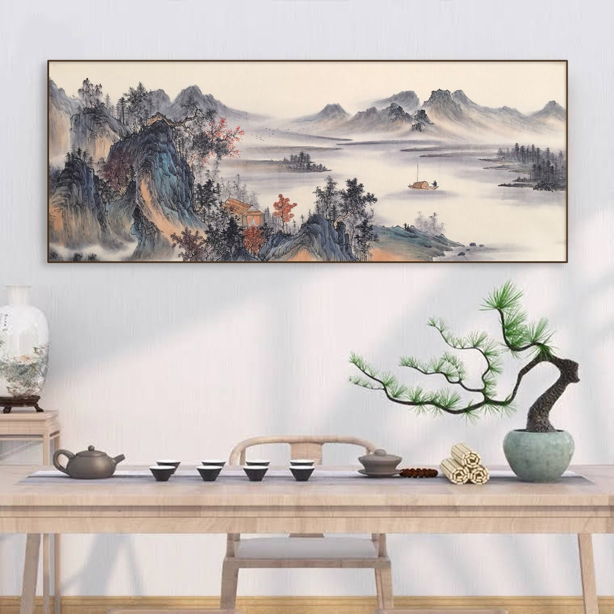 Antique Hand-painted Chinese Landscape Art, Original Ink Brush