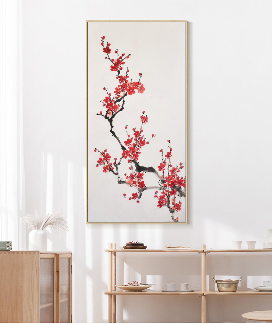 Freehand Style Brush Painting, Hand-painted Red Plum Flowers, 梅 ...