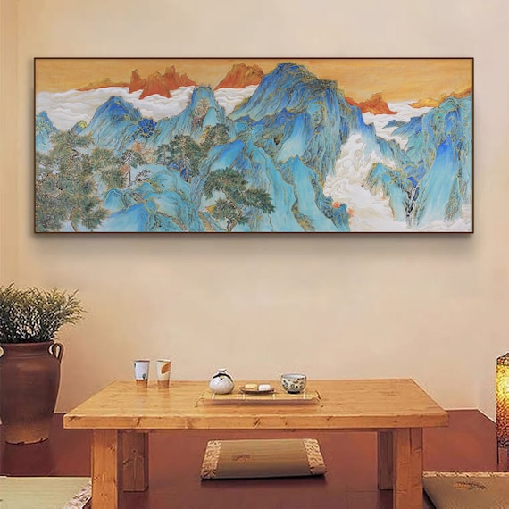Mineral Pigments Painted Brushwork, Hand-painted Chinese Landscape
