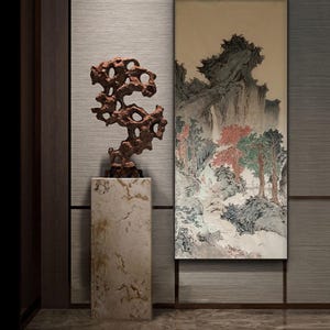 In the Rain Among the Forest, Hand-Painted, Shan shui painting, ink on Xuan paper, original work, Chinese traditional landscape painting