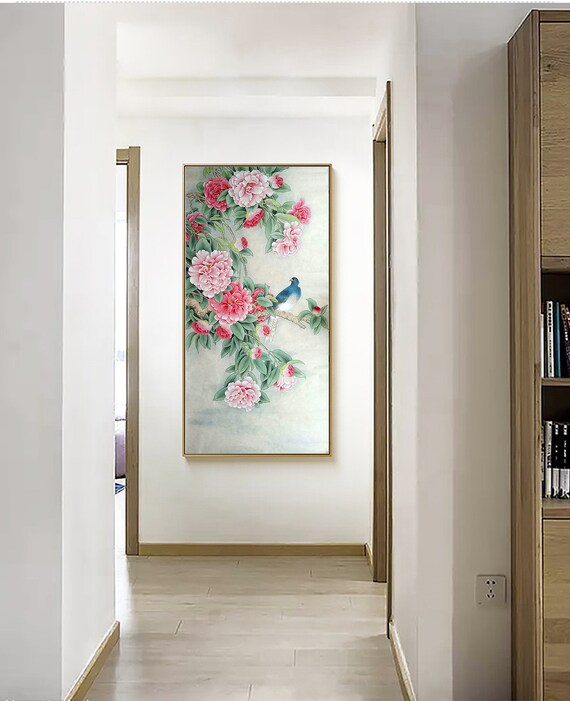 椿の花 細筆画、本格的な手描き工筆画、洗練された中国の花鳥画の