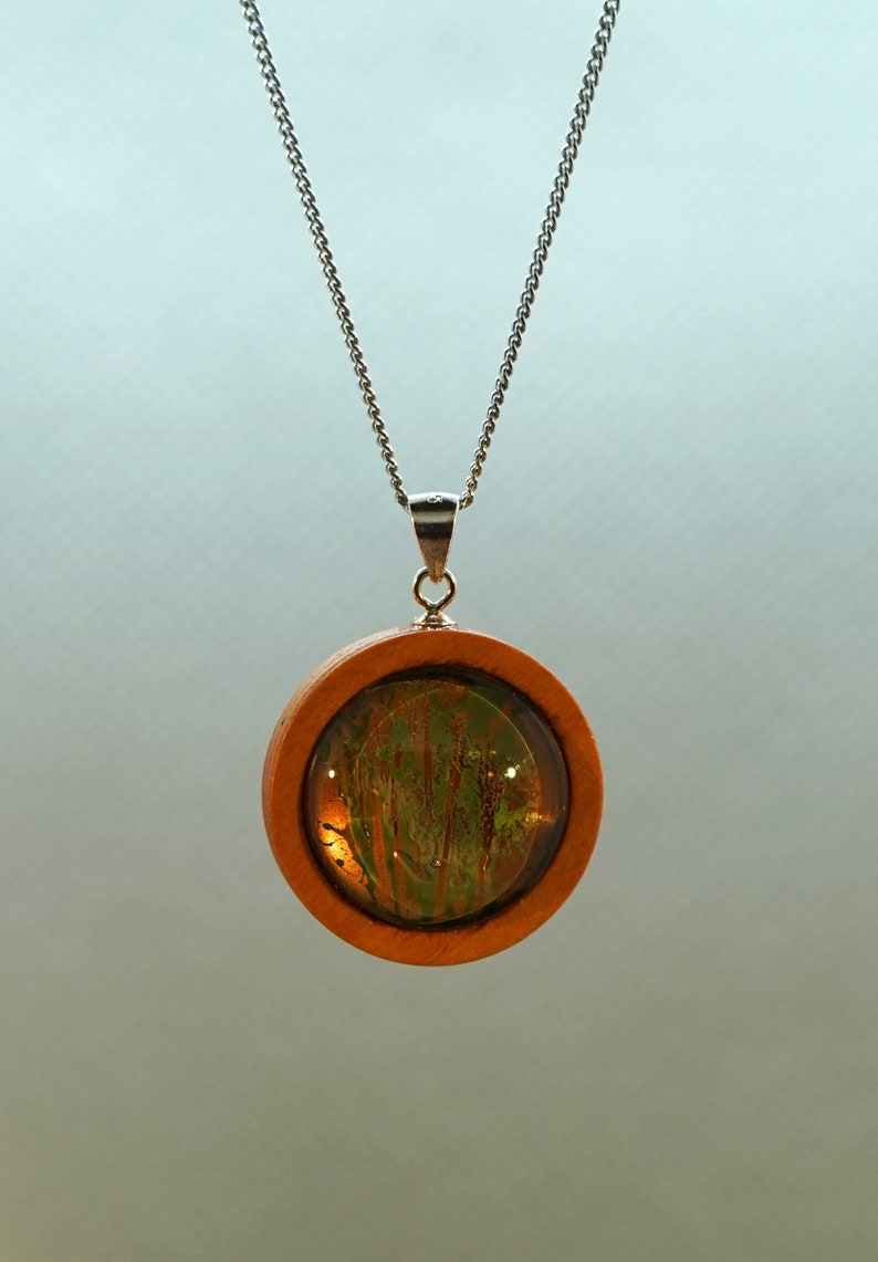 Handmade Watercolour Painting Pendant in Wood and Sterling Silver with choice to add Black Cord or Sterling Chain