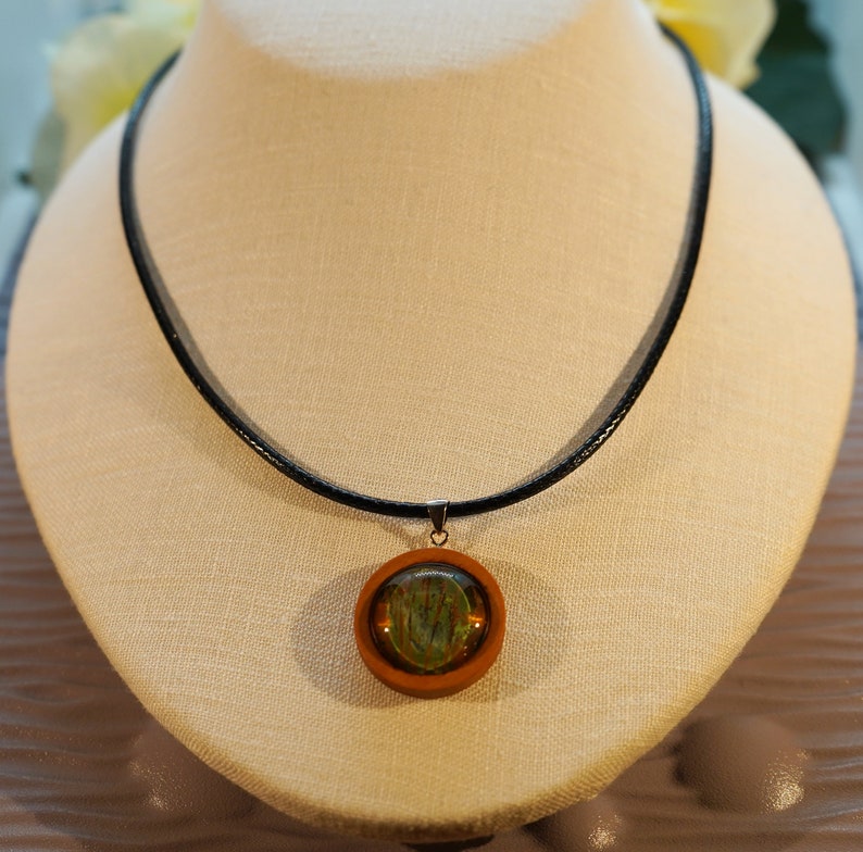Handmade Watercolour Painting Pendant in Wood and Sterling Silver with choice to add Black Cord or Sterling Chain