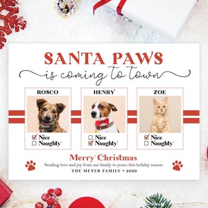 Santa Paws Naughy or Nice List Pet Funny 2021 Holidays Dog Cat Christmas Card Photo Family Greeting Paws Modern | Digital or Printed Cards