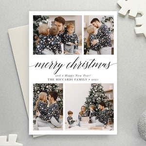 Merry Christmas Simple Script 2021 Holiday Family Christmas New Year Card Invitation Modern Photo Collage | Digital or Printed Cards (688)