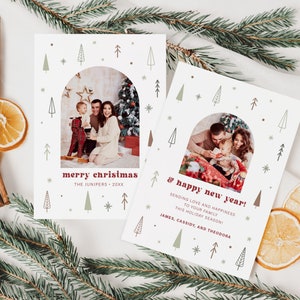 Dainty Christmas Tree Arch Merry Christmas Holiday Family New Year Card Invitation Minimalistic Photo Collage Digital or Printed  (932)