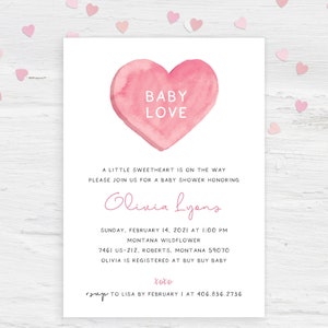 A Little Sweetheart is on the way Baby Love Heart Girl Shower Invitation Set Valentine's Day February Diaper Book | Digital or Printed Cards