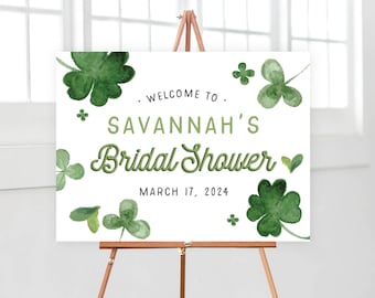 St. Patricks Day Lucky in Love ONE Shamrocks Green Welcome Sign Large Sign, Wedding Bridal Baby Shower, Girl Birthday | Digital or Printed