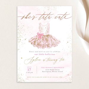 She's Tutu Cute Ballerina Ballet Dancer One Any Age Pink Girl Glitter First 1st Birthday Party Invite Invitation Digital or Printed