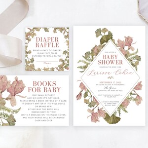 Vintage Floral Baby Shower Invitation Set Rustic Muted Blush Greenery Diaper Book Card SEM-FLO-130 | Digital or Printed Cards with envelopes