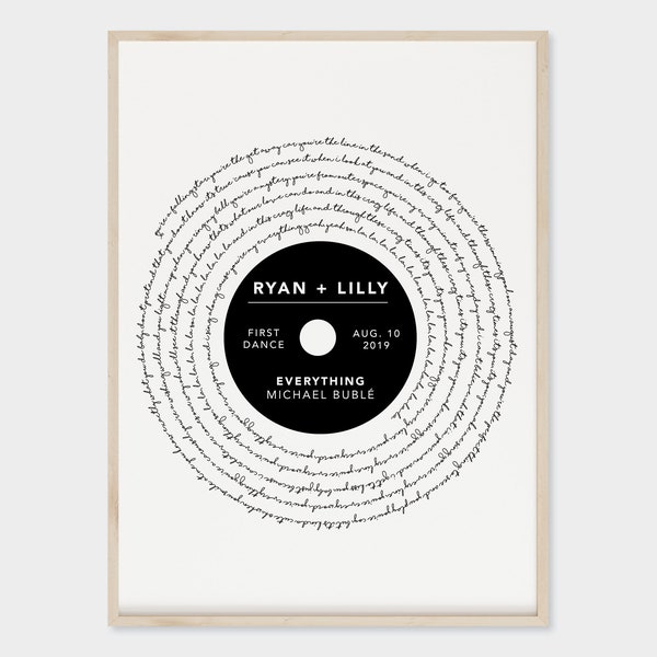 Vinyl Record Song Lyrics Personalized Custom Print, 1st Wedding Anniversary Gift, Any Song First Dance Wall Art, Special Song, Memoriam Gift